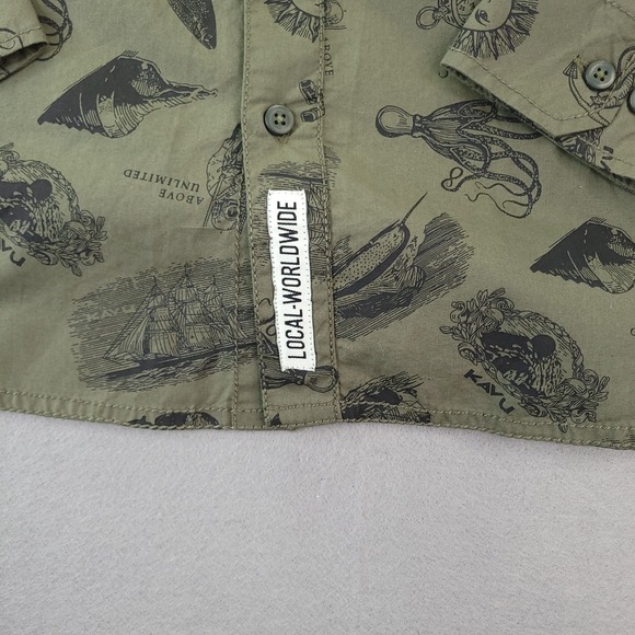 Kavu Shirt Men Small Olive Green Nautical Hootenanny All Over Print Kraken Diver - Picture 2 of 13